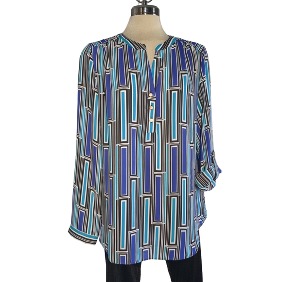 INVESTMENTS Royal Blue Long Sleeves Multicolour Blouse Size LG - Picture 8 of 11